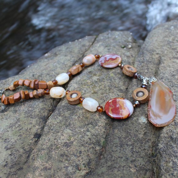 Stunning Orange Desert Arizona Natural Stone Necklace Agate Slice - Picture 1 of 4